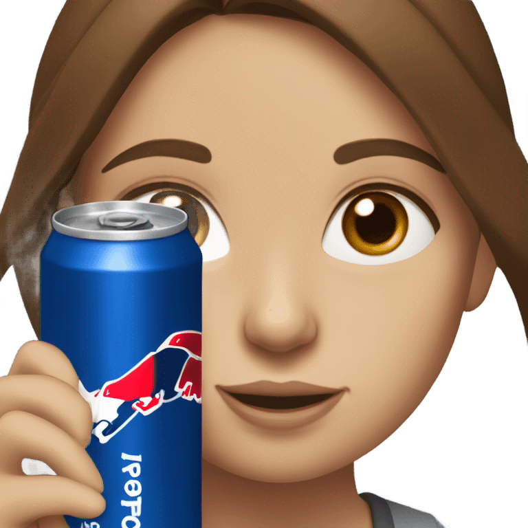 Brown haired girl with blue eyes, drinking a redbull emoji