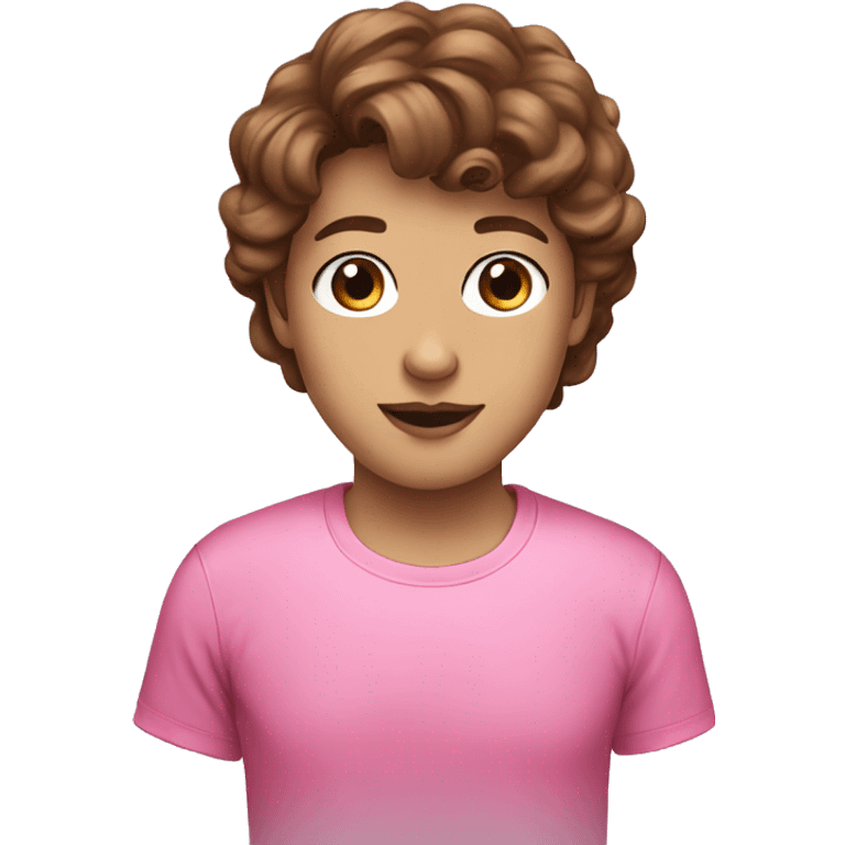 brown hair, pink sparkly t-shirt, huel emoji