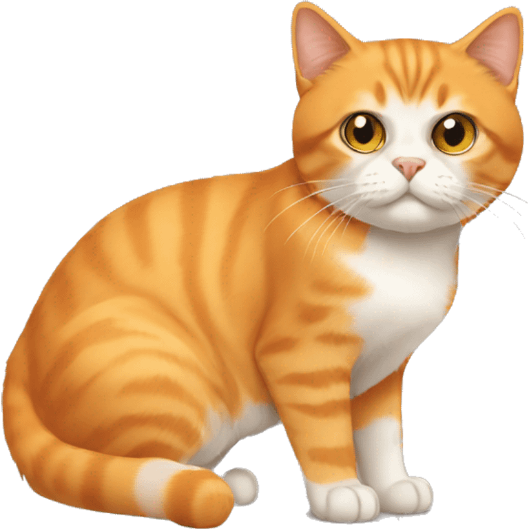 orange cat (a persian shorthair), the head of the cat is round and small. The legs and hands of the cat is a bit shorter. emoji