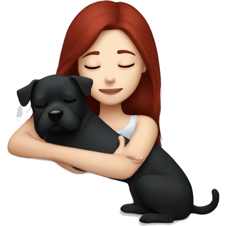 Dark red hair girl sleep with her maltese black dog emoji