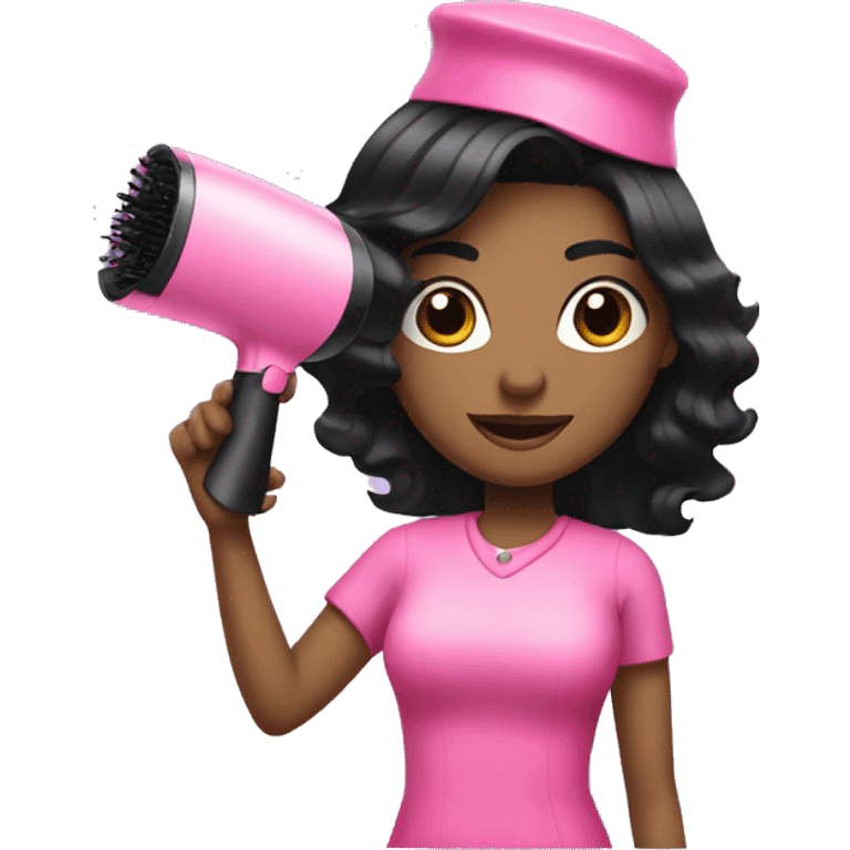 Black Hair dresser with black hair and pink outfit and hairdryer emoji