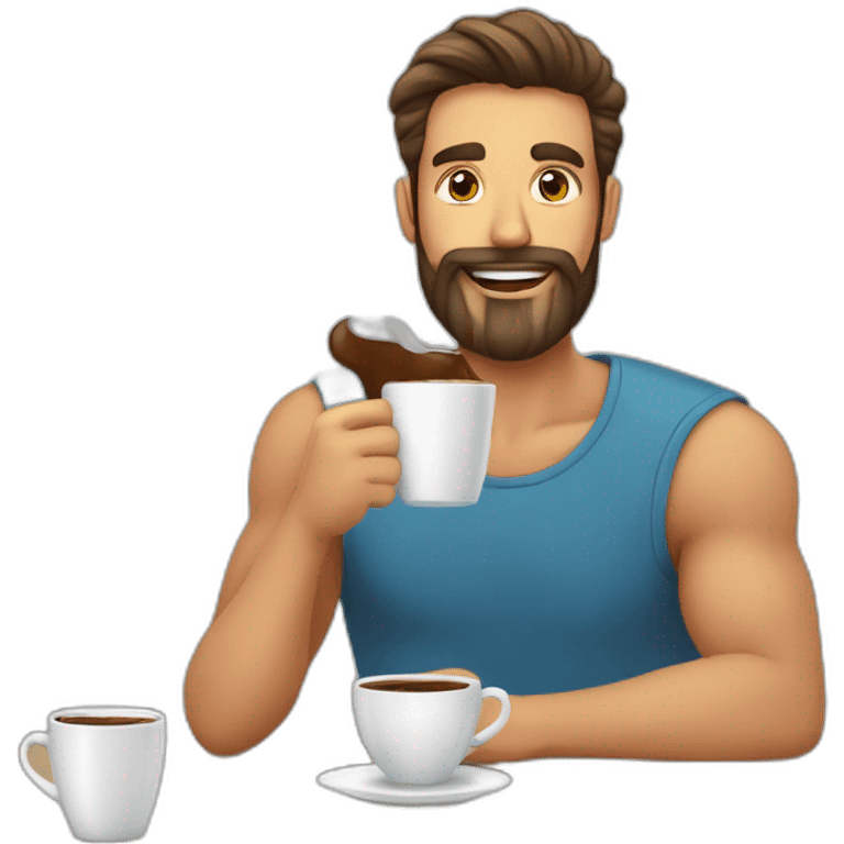 homem com barba de regata segurando um copo café emoji