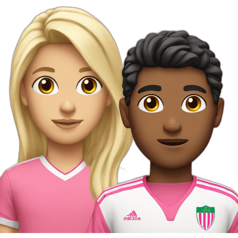 Arab boy, pink algerian football shirt, lean blonde hair, black hair emoji