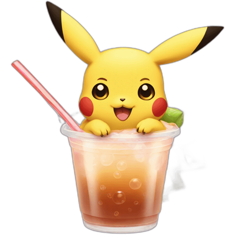 pikachu drinking bubbletea emoji