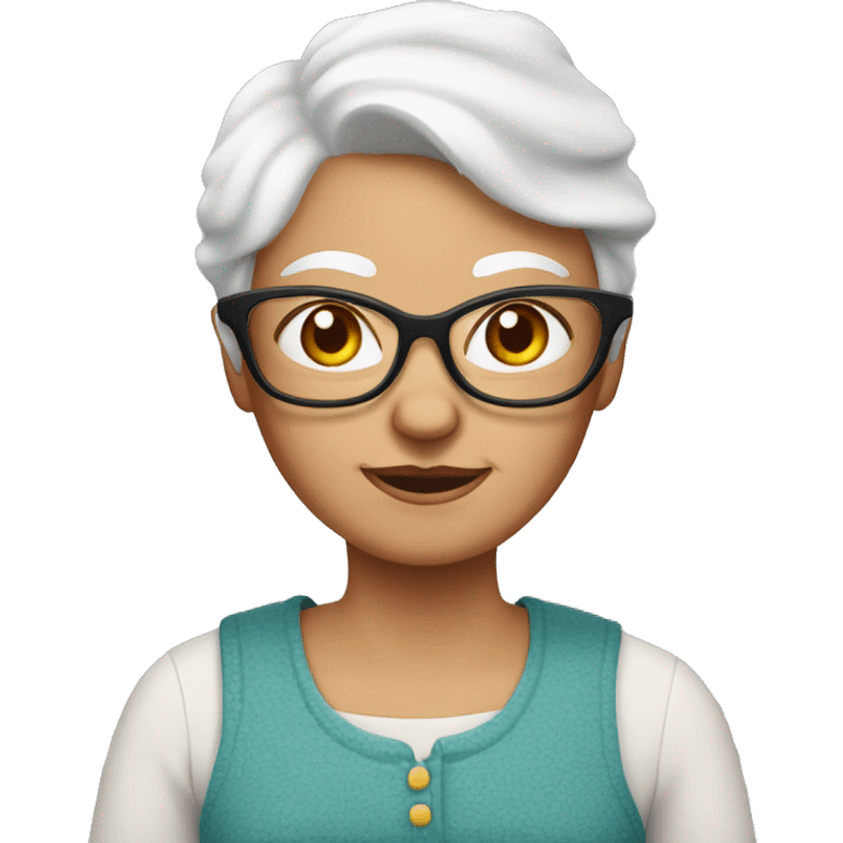 White Grandma emoji, wearing cat-eye shaped rim glasses and red hair emoji