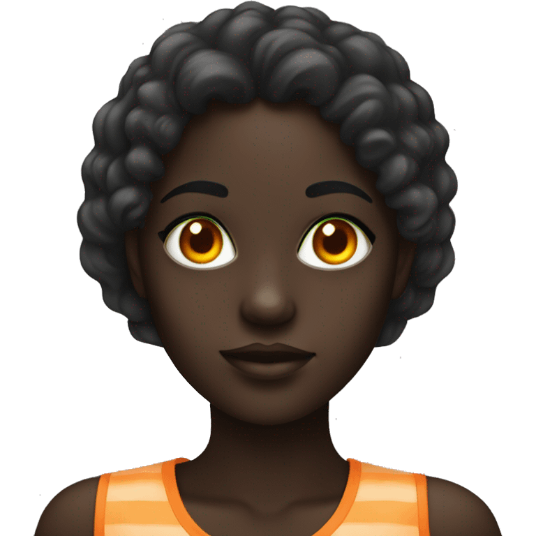 darkskin girl with right green eye and left orange eye emoji