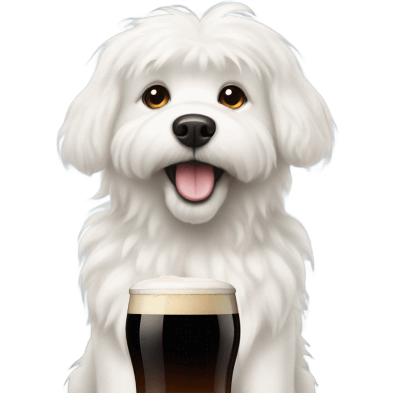 White fluffy dog drinking Guinness  emoji