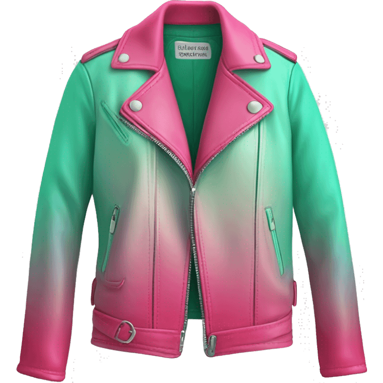 Realistic open hot pink to mint green ombre fashion leather jacket isolated.  emoji