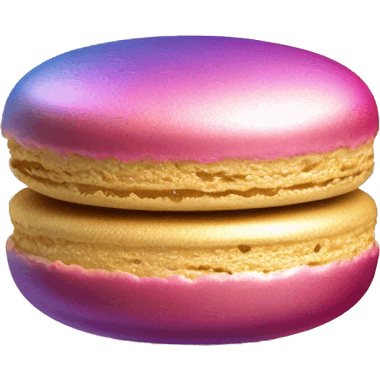 Realistic metallic gold macaroon with gradient colorful filling  emoji