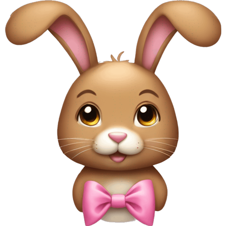 Light brown Rabbit head with ears down and cute little pink bows wrapped around ears emoji