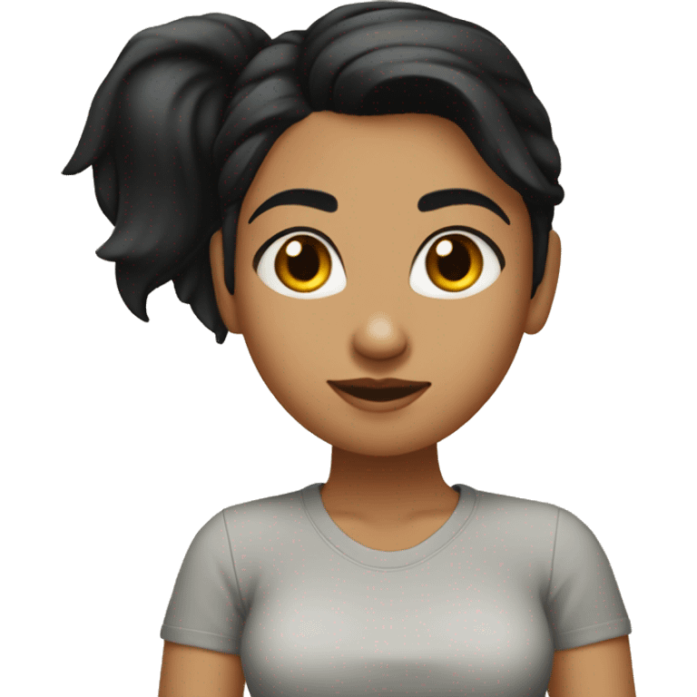 20 years old woman, Indian medium fair skin tone, wearing T-shirt top, short black hair emoji