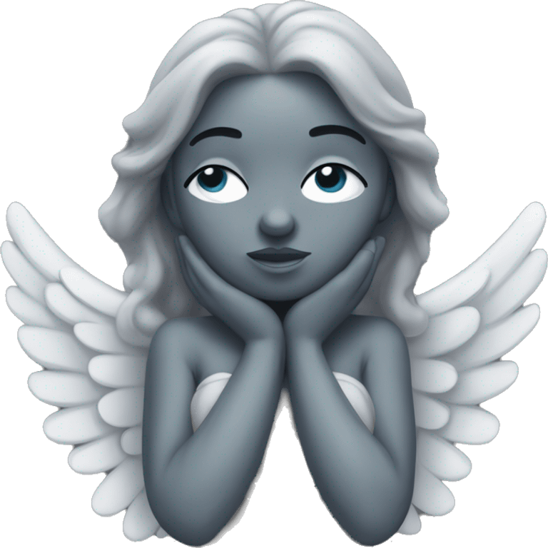 gray statue of angel with wings, a long dress, and gray skin. Her hands should be covering her eyes like she's crying. emoji