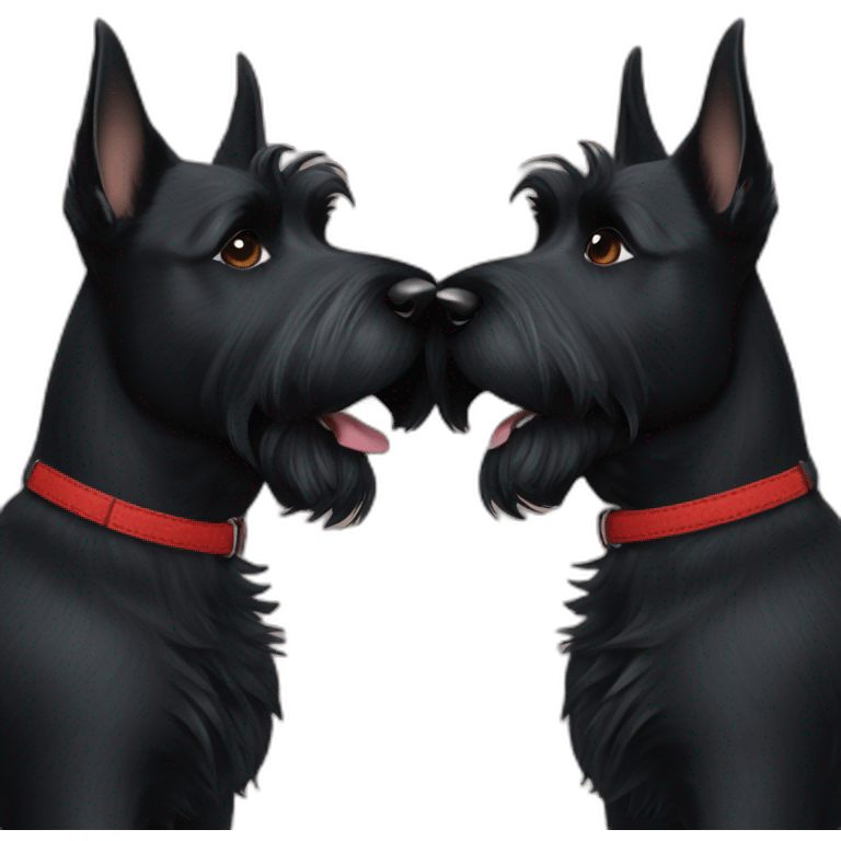 Two black Scottish terrier kissing one male one female emoji