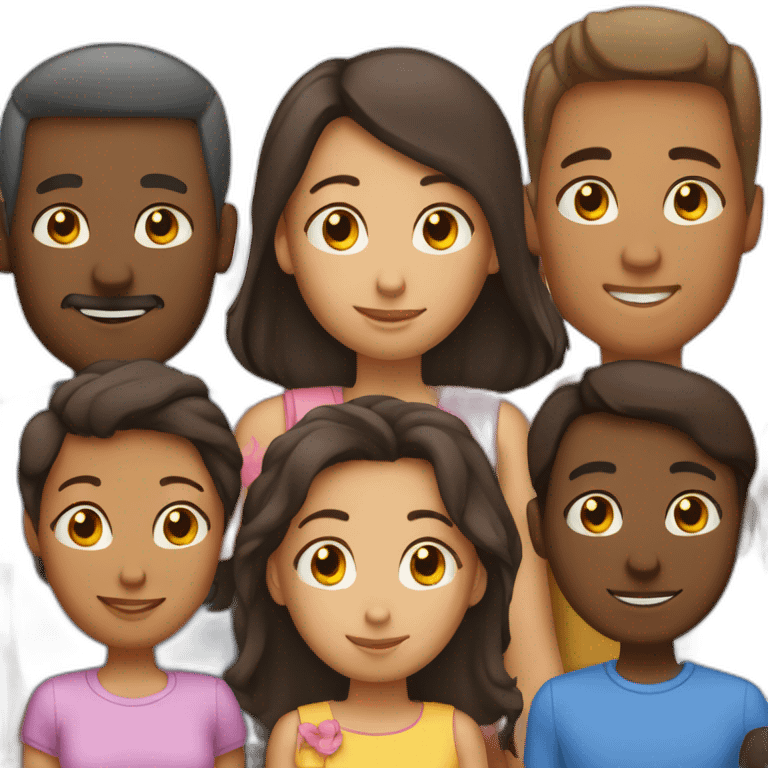 family of seven with two parents, boy, two girls, two boyfriends emoji