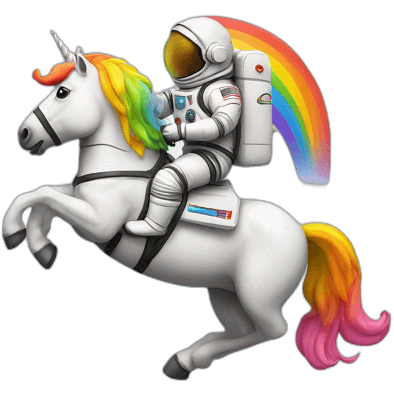 an astronaut riding a rainbow unicorn emoji