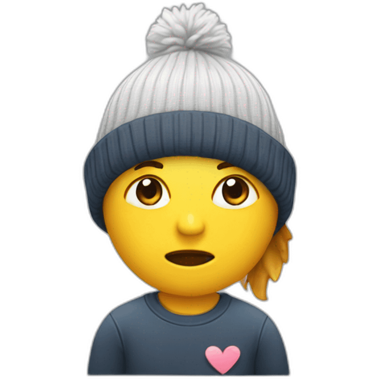 designer with a t-shirt with a broken heart using a beanie emoji