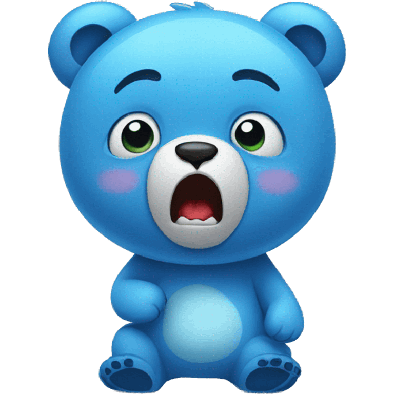 Funny blue bear being scared and holding face  emoji