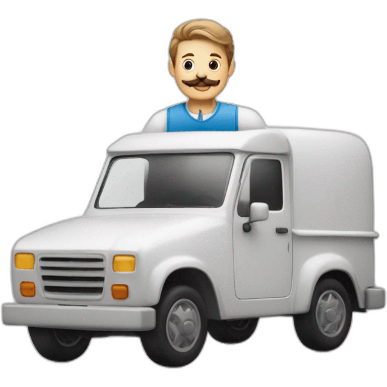 Un homme avec une moustache dans une camionette blanche emoji