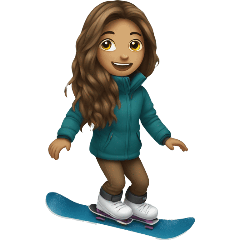 Long brown hair girl snowboarding emoji