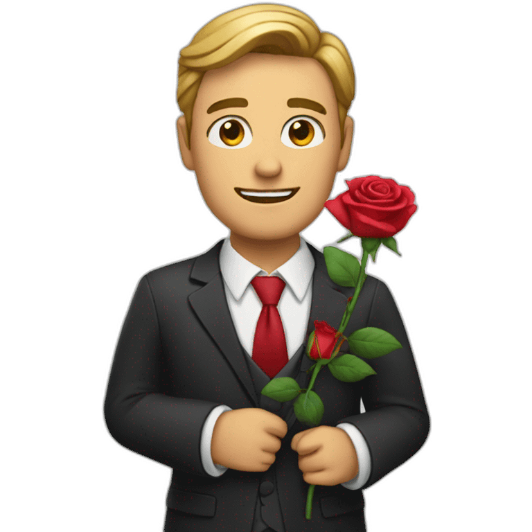 a man in a suit with a rose in his hand. emoji