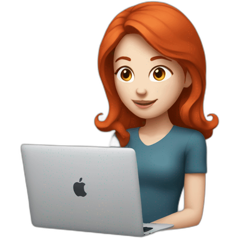 Girl with red hair and white skin hold macbook emoji