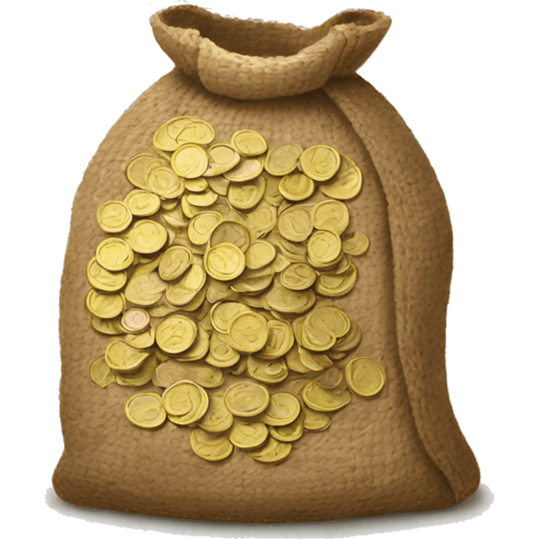 old small open jute bag full of coins emoji