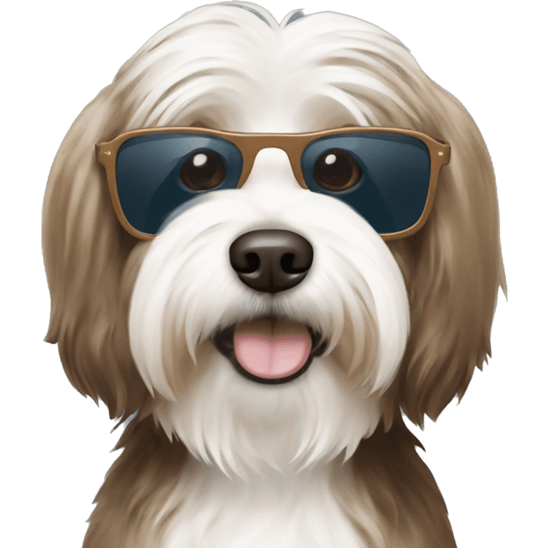 brown and white havanese wearing sunglasses emoji