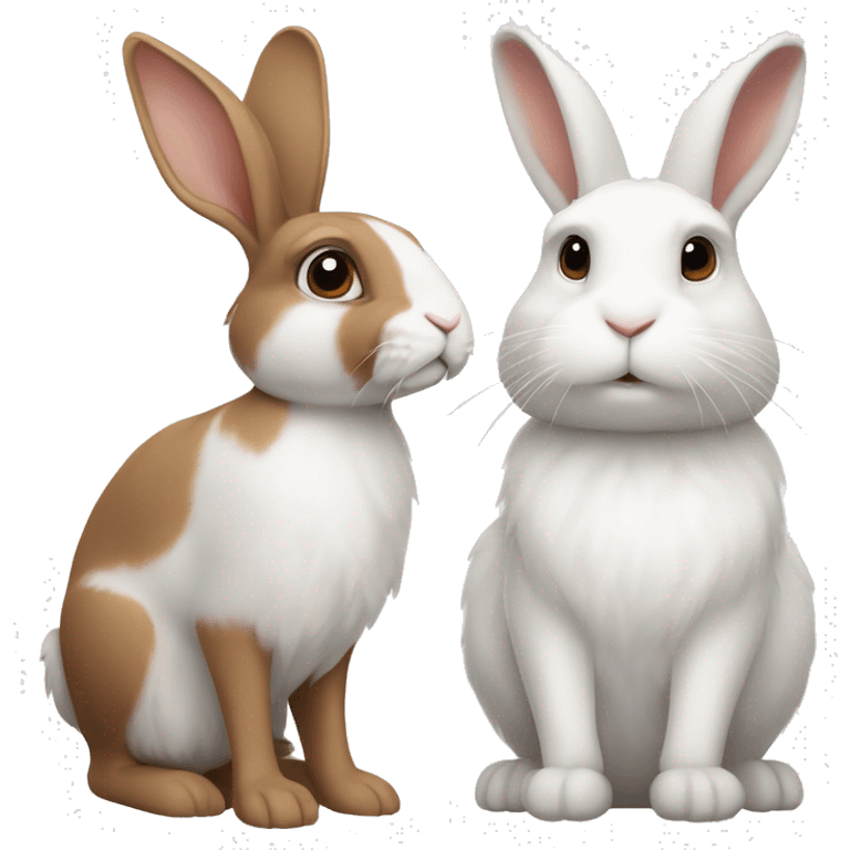 A white floppy eared rabbit sitting next to a brown and white floppy eared rabbit emoji