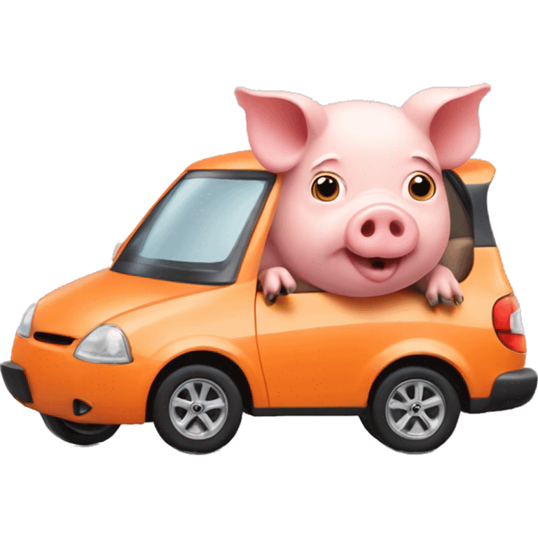 Pig driving orange car emoji