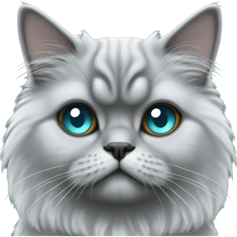 grey Persian cat with black ears and aqua blue eyes emoji