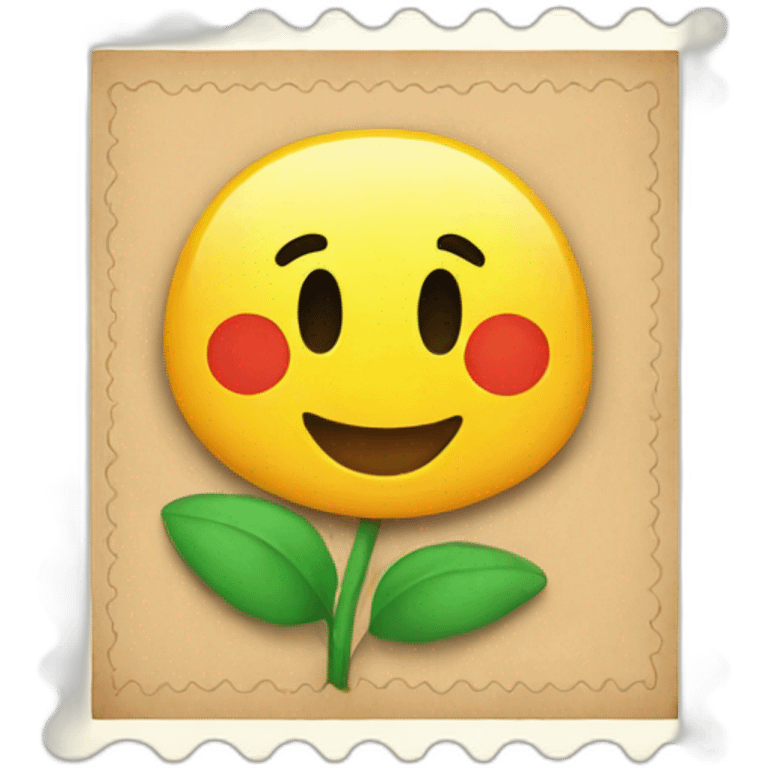 postcard stamp sticker with dotted border, simple, retro emoji