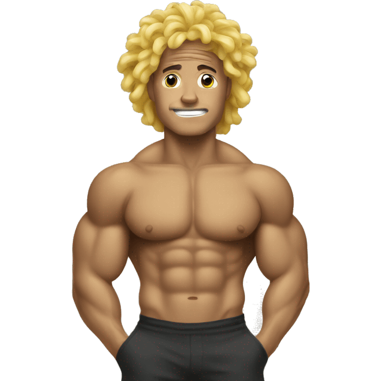 Body builder with ramen noodle hair emoji