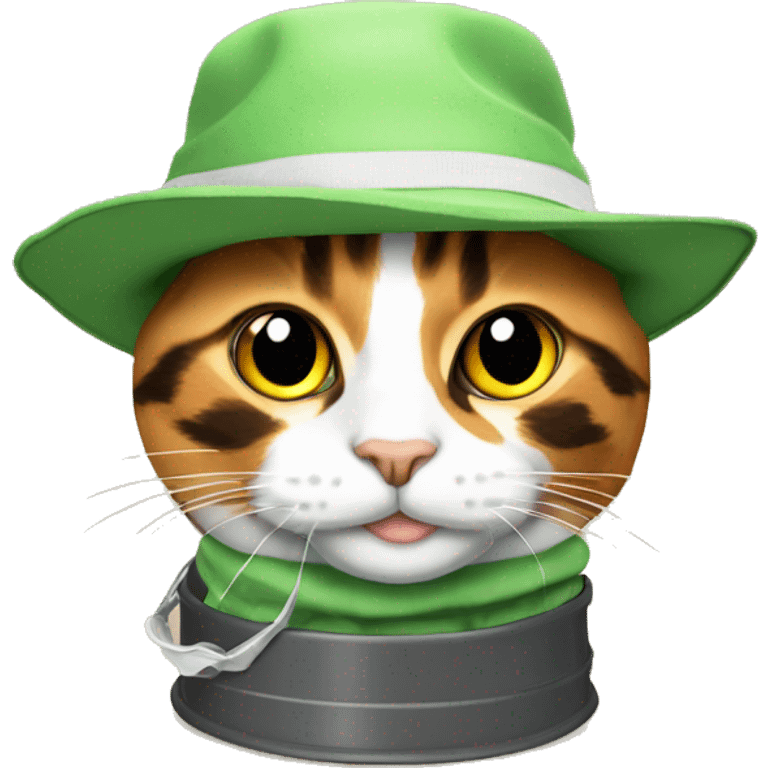 calico cat with marajuana bucket hat emoji