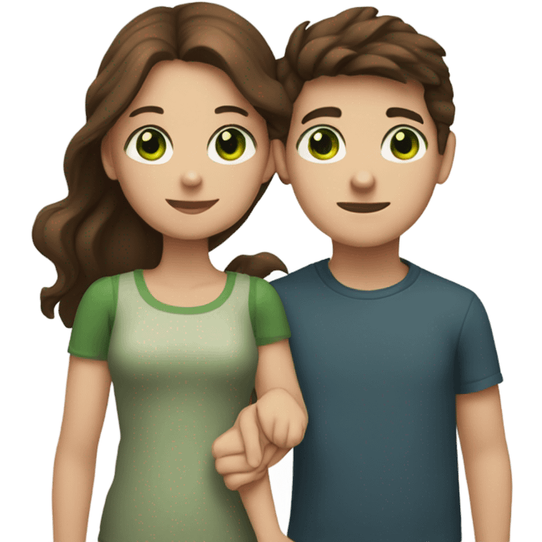 Girl with Brown Hair and Green eyes Holding Hands with Boy with Brown hair and Brown eyes  emoji