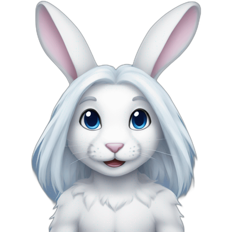 Male Anthro white rabbit with long dark blue hair emoji