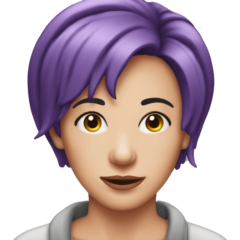 nose ring, purple short hair, woman, middle-aged,  emoji