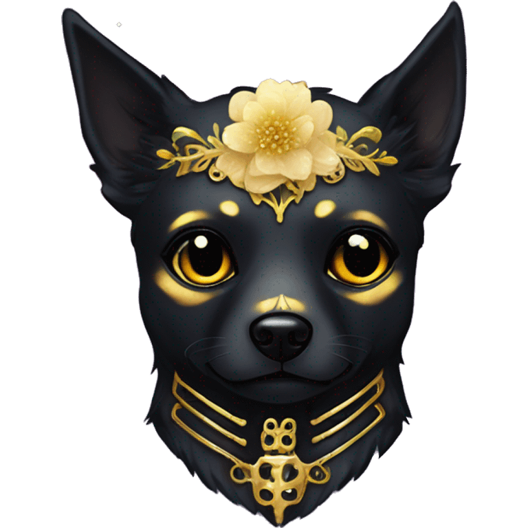 Black iridescent dog fox zombie skeleton gold mechanical nebula galaxy stars flowers fairy lights vintage emoji