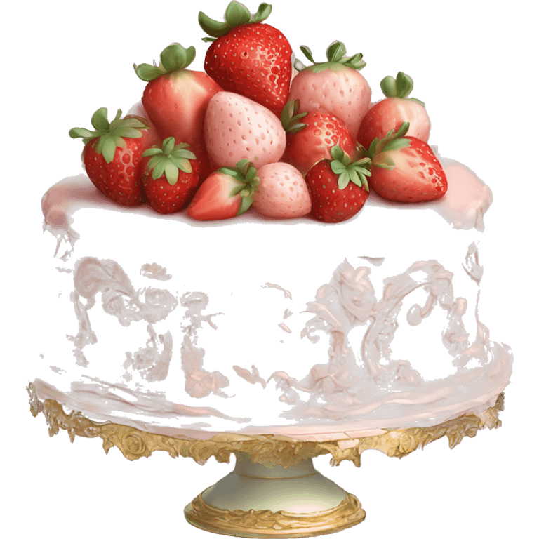 vintage rococo highly detailed pale pink cake with strawberries emoji