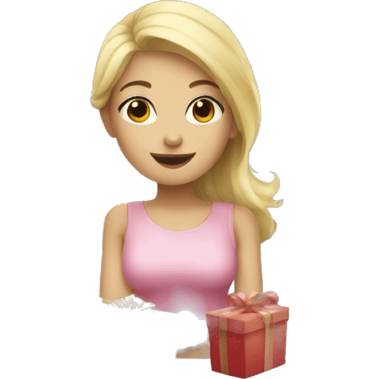 blonde girl with a lot of gifts emoji