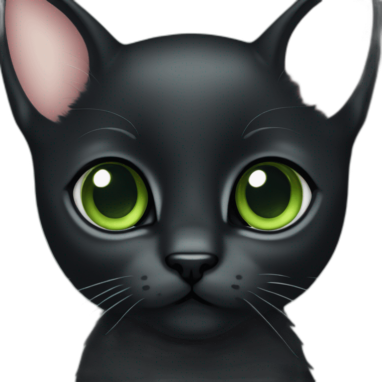 Head of Total Black kitten with green eyes an big ears emoji