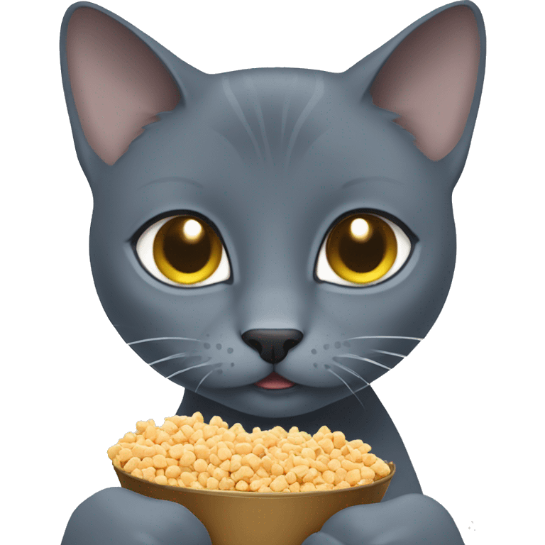 Russian Blue eating cat food emoji