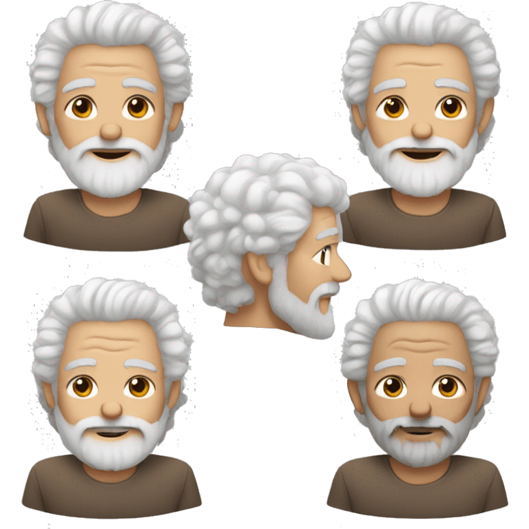 White curly hair, wrinkles, a full beard, elderly, brown-skinned emoji