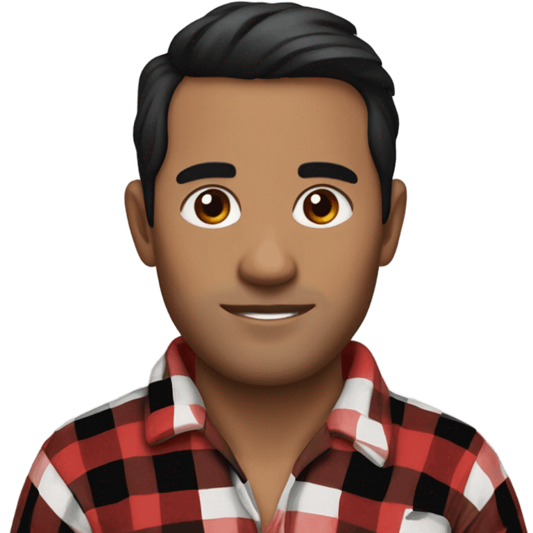 Man with black hair and brown eyes wearing red and black buffalo plaid pjs emoji