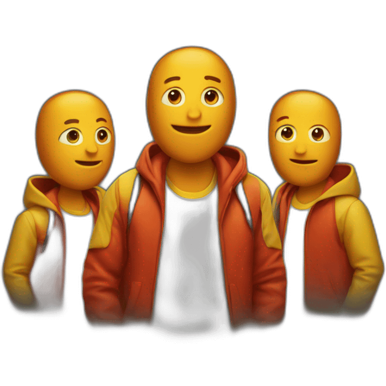 3 guys in red orange and yellow jackets  emoji