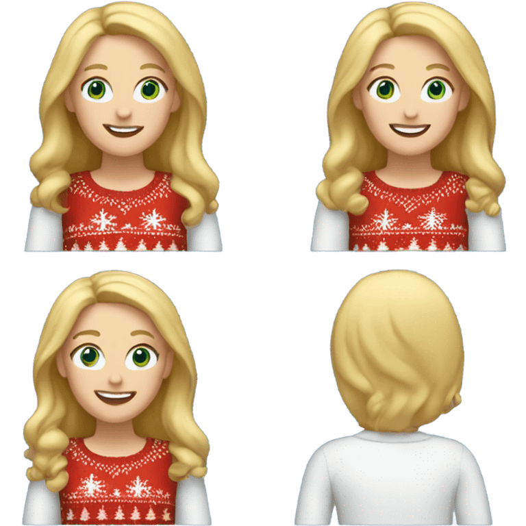 Happy white woman with blonde hair and christmas jumper and with blue jeans pants emoji