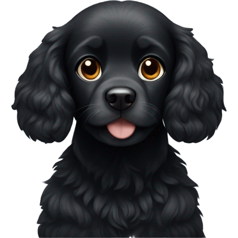 Small completely black spaniel with black fur on his whole face and white fur only on his chest emoji