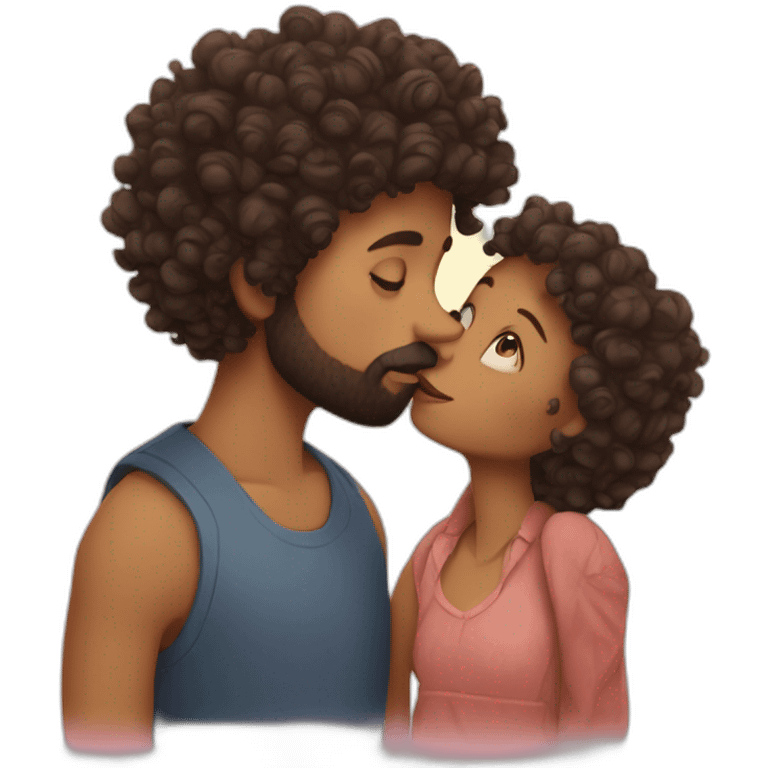 Curly girl kiss the boy with beard emoji