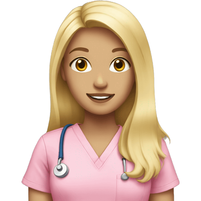 Blonde girl in pink scrubs with long hair emoji