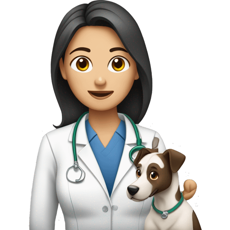 Mujer veterinaria morena con animales emoji