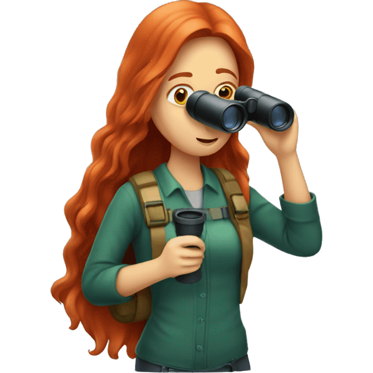 Long red haired girl looking at binoculars emoji